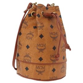 Borsa a Spalla MCM Vicetos Logogram PVC Pelle Marrone Oro Auth hk3898