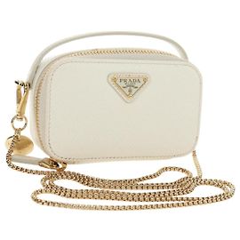 Mini borsa a tracolla con catena PRADA in pelle Safiano Bianco Oro Auth 190429M