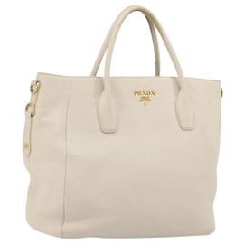Borsa PRADA Vittero Dino Leather 2way White Gold Auth 190508A