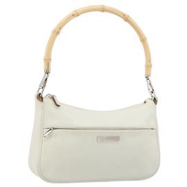 Borsa a Spalla GUCCI Bamboo in Pelle Bianca Argento 001 3870 Auth mr2697