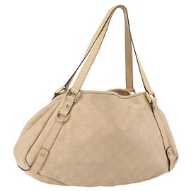 Bolsa Tote GUCCI GG Canvas Guccissima Abbey Bege Dourado 130736 Auth 190383