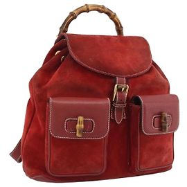GUCCI Bamboo Rucksack Wildleder Rot Gold 003 2058 0016 Auth 191533