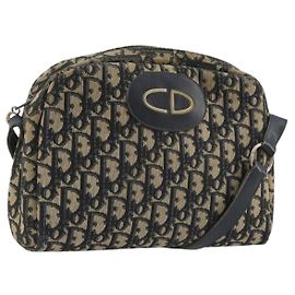 Borsa a tracolla Christian Dior Trotter Canvas Navy Gold Auth BA13955