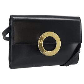 Céline CELINE Circle Schultertasche aus Leder Schwarz Gold Authentisch 190717A