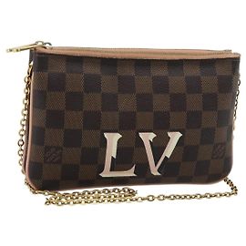 LOUIS VUITTON Pochette Double Zip Damier Ebene Shoulder Bag N60254 Auth ka5157