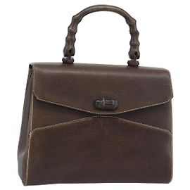 Borsa a mano GUCCI Bamboo in pelle marrone Auth 191015