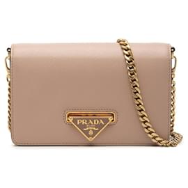 Borsa a tracolla con catena e placca con logo Triangle di Prada