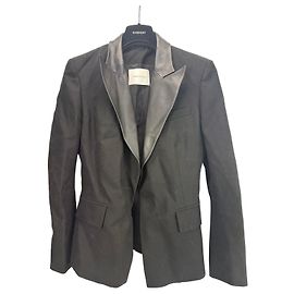 Pierre Balmain Wollblazer mit Lederrevers Schwarz