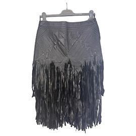 Roberto Cavalli Falda de flecos en cuero negro