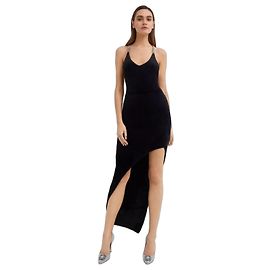 David Koma Vestido de punto negro asimétrico con detalle de cadena