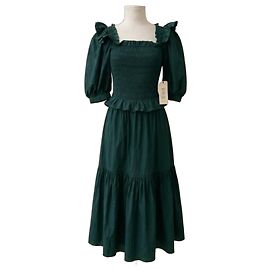 Sea New York Sibylle Baumwollkleid mit Puffärmeln - Waldgrün