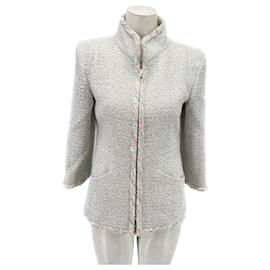 Giacca Chanel in lana con zip Bianca Taglia 38