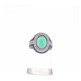 Anello con strass blu e pietra verde - APM Monaco