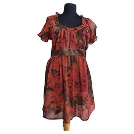 DKNY JEANS Mini-Kleid mit Blumenprint und brauner Schärpe