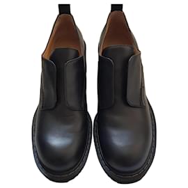 Jil Sander Navy Mocassini in pelle nera con tacco a blocco