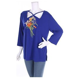 Bob Mackie Wearable Art Top Stampa Floreale Blu