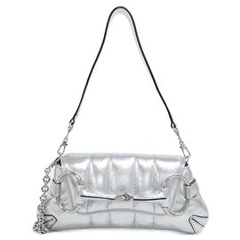 Borsa a tracolla in pelle argentata Gucci