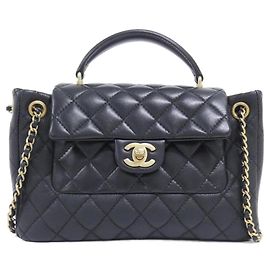 Chanel Black Calfskin and Lambskin Handbag
