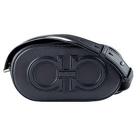 Bolsa transversal de couro preto Salvatore Ferragamo