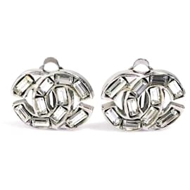 Chanel Silver Clip Earrings with Rhinestones