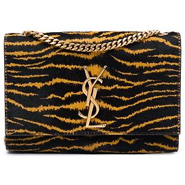 Saint Laurent Bolso bandolera Kate Monogram estampado de tigre en pelo de pony marrón Small