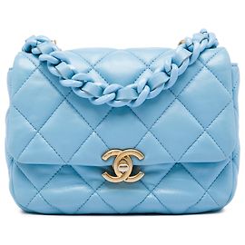 Chanel Blue Mini Quilted Lambskin Lacquered Chain Flap