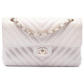 Chanel White Small Classic Chevron Caviar Double Flap