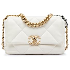 Chanel White Medium Lambskin 19 Flap