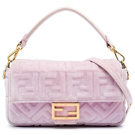 Bolsa Baguette Fendi Rosa em Veludo com relevo Zucca
