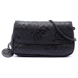 Bottega Veneta Borsa a tracolla Butterfly Chain in pelle di vitello nera Small con stampa Intrecciomirage