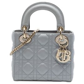 Dior Gray Mini Lambskin Cannage Lady Dior