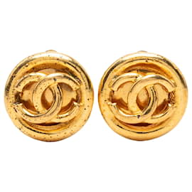 Orecchini Chanel Gold CC placcati oro tondi con clip