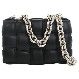 Borsa Satchel Bottega Veneta Black Nappa Intrecciato Imbottita con Catena