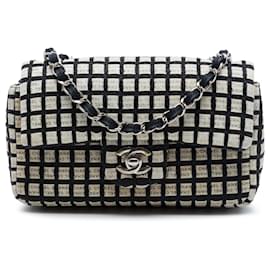 Chanel Black Mini Rectangular Tweed e Ribbon Logo Single Flap
