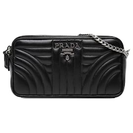 Prada Black Mini Soft Calf Impunture Diagramme Double Zip Crossbody