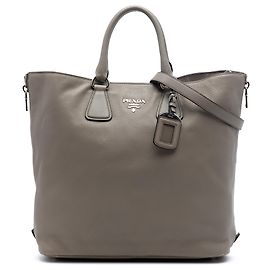 Prada Tote Convertible con Zip Laterale in Vitello Daino Marrone