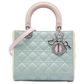 Lady Dior in agnello cannage tricolore verde misura Medium