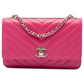 Cartera con cadena Chanel Pink Chevron Lambskin Trendy CC
