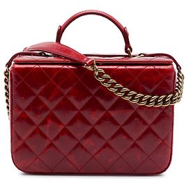 Chanel Red CC Quilted Glazed Calfskin Rita Vanity Case