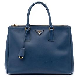 Borsa Tote Prada Blue Large Saffiano Lux Galleria Double Zip