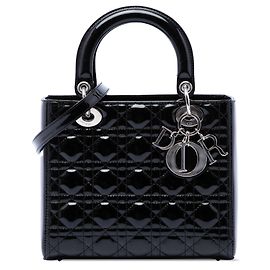 Dior Lady Dior Cannage Schwarz Mittel Lackleder