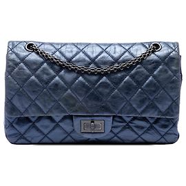 Chanel Blue Quilted Metallic Aged Calfskin Reissue 2.55 Double Flap 227