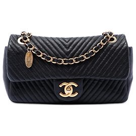 Chanel Black Small Chevron Wrinkled Calfskin Medallion Charm Surpique Flap