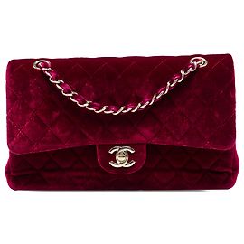 Chanel Red Medium Classic Velvet Double Flap