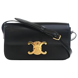 Sac à bandoulière Celine Claude Triomphe en cuir de veau brillant noir - Céline