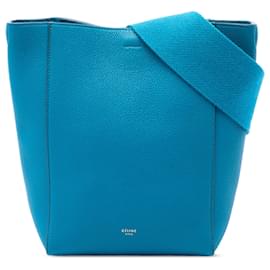 Céline Borsa a secchiello Seau Sangle in pelle di vitello a grana morbida blu Small di Celine
