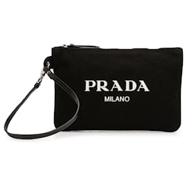 Pochette da polso in tela Canapa nera con logo Prada