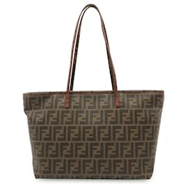 Bolso Tote Fendi Zucca en marrón caqui y rojo oscuro