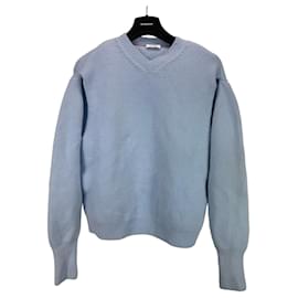 Salvatore Ferragamo Maglione in cashmere azzurro scollo a V con cut-out