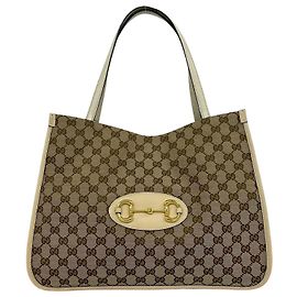 Gucci GG Horsebit Canvas Leather Tote Bag